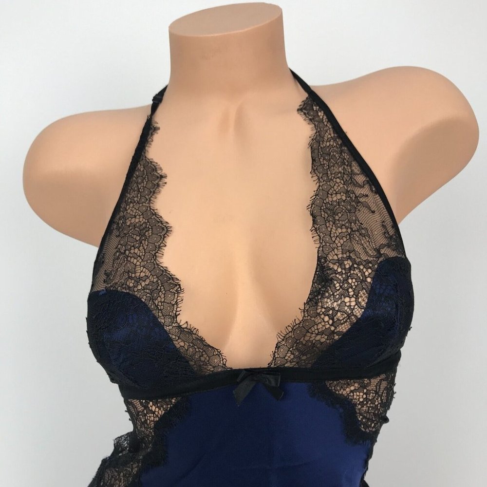 VICTORIA'S SECRET Satin & Lace Halter Nightgown Chemise Slip Dress Nightie Sz S - Picture 2 of 6